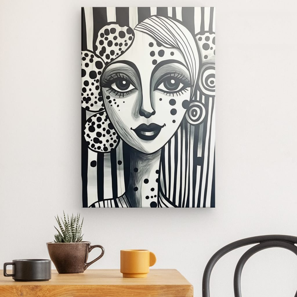 Tableau portrait naïf femme noir et blanc Univers Noir et Blanc 