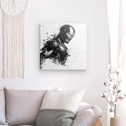 Tableau dessin moderne Iron Man Monochrome Univers Noir et Blanc 