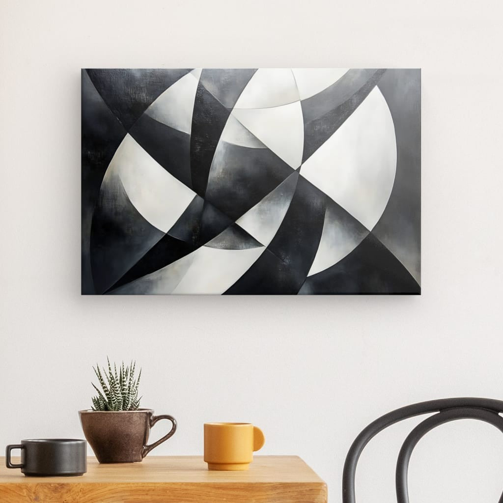Tableau lignes abstraites formes géométriques monochromes Univers Noir et Blanc 
