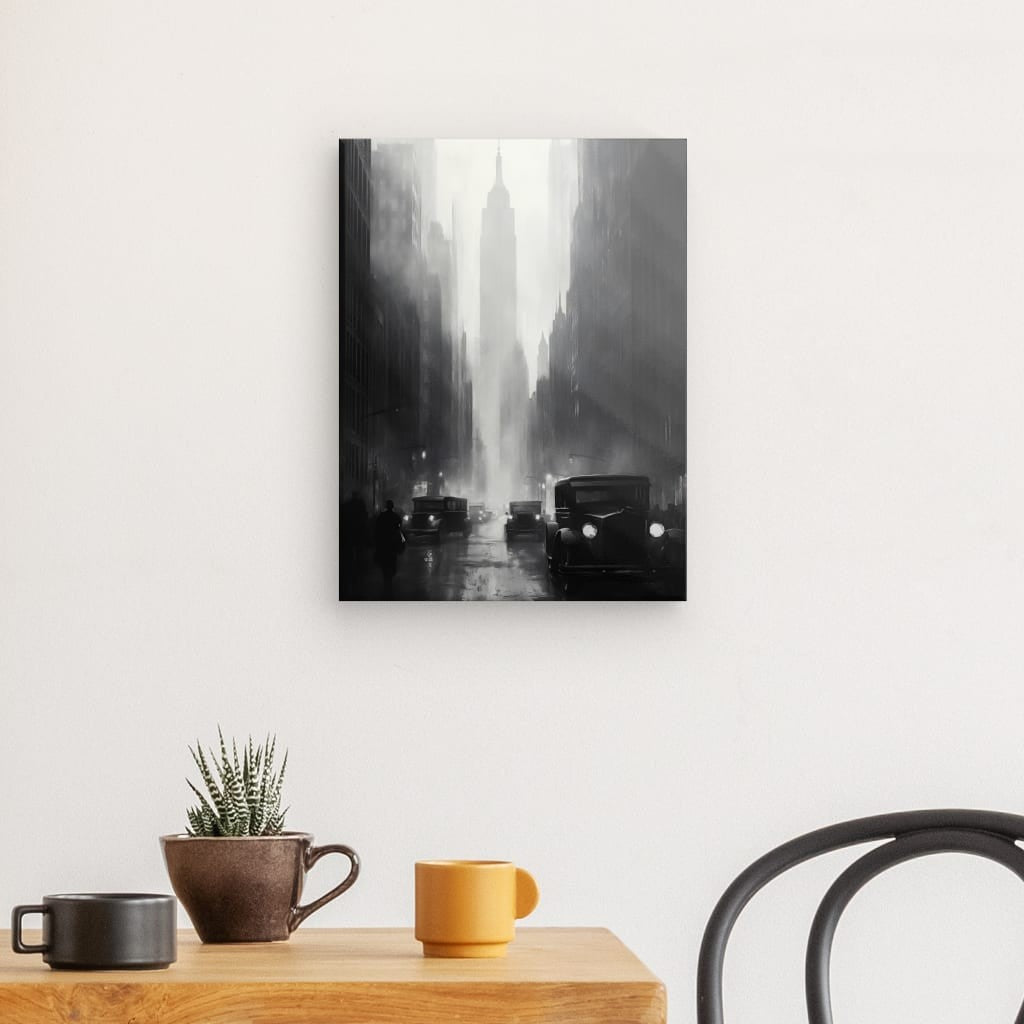 Tableau peinture New-York ancien Empire State Building Univers Noir et Blanc 