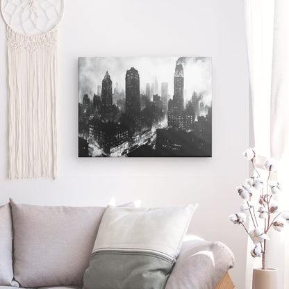 Tableau ville peinture buildings noir et blanc Univers Noir et Blanc 