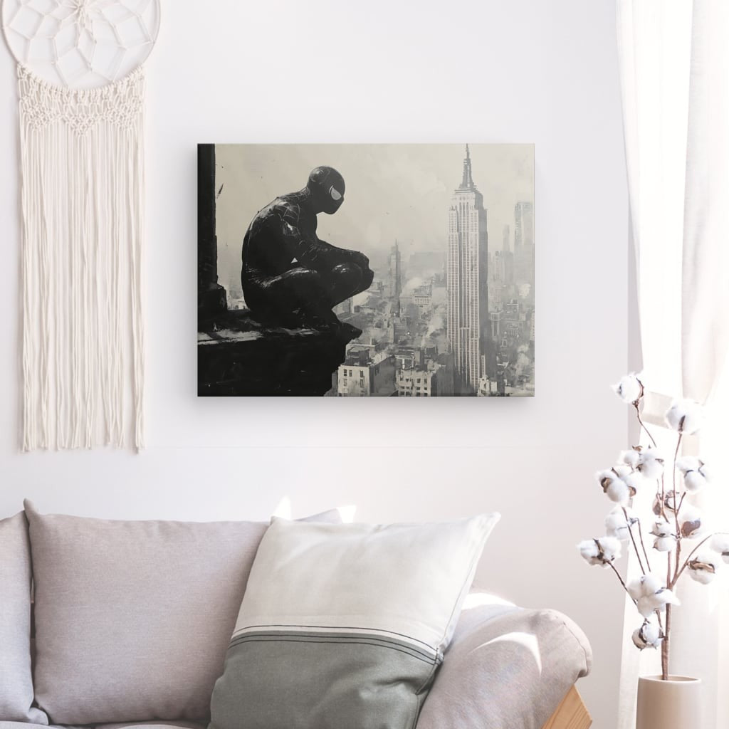 Tableau dessin Spiderman paysage sépia Univers Noir et Blanc 