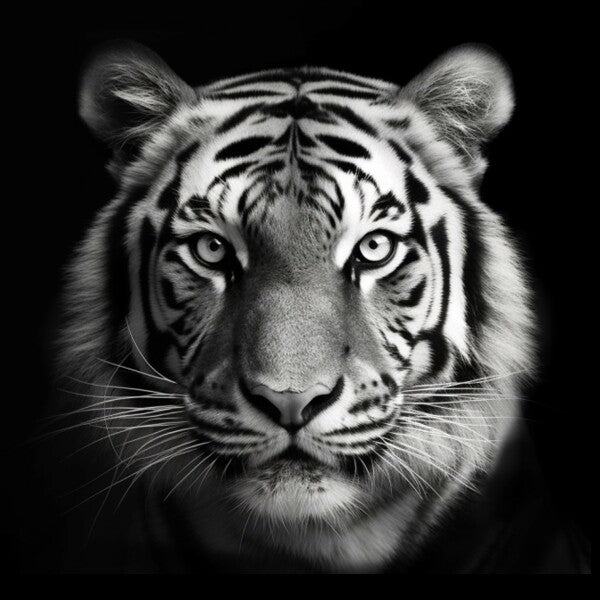 Tableau Tigre Noir et Blanc Toile Félin Monochrome Portrait Carré - #tag1# - #tag2# 