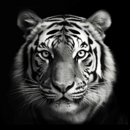 Tableau Tigre Noir et Blanc Toile Félin Monochrome Portrait Carré - #tag1# - #tag2# 