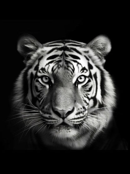 Tableau Tigre Noir et Blanc Toile Félin Monochrome Portrait Carré - #tag1# - #tag2# 