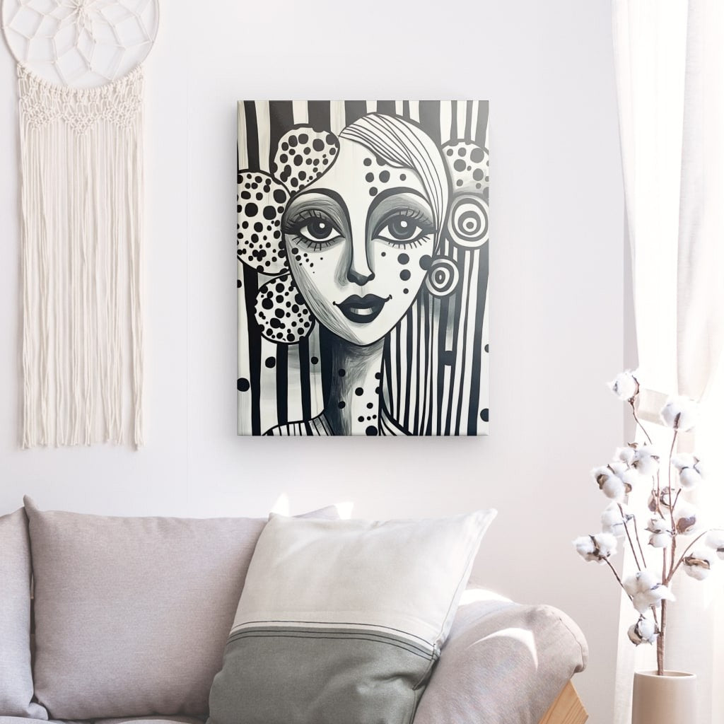 Tableau portrait naïf femme noir et blanc Univers Noir et Blanc 