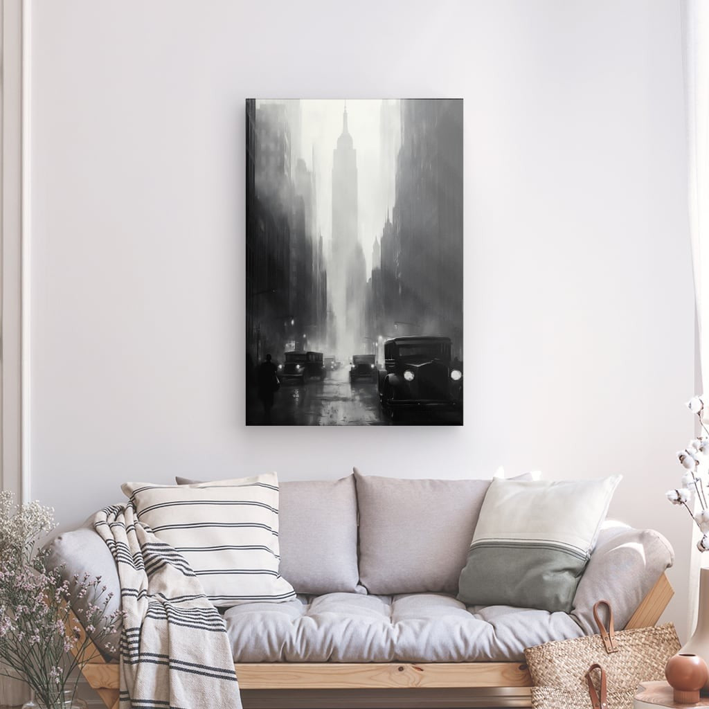 Tableau peinture New-York ancien Empire State Building Univers Noir et Blanc 