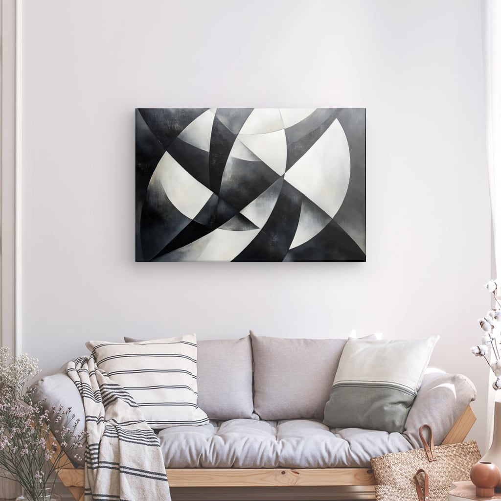Tableau lignes abstraites formes géométriques monochromes Univers Noir et Blanc 