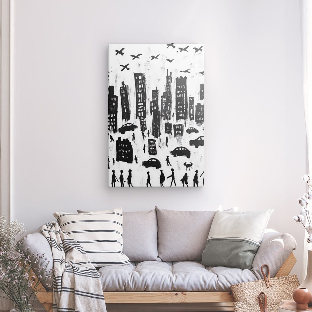Tableau dessin enfant ville noir et blanc Univers Noir et Blanc 