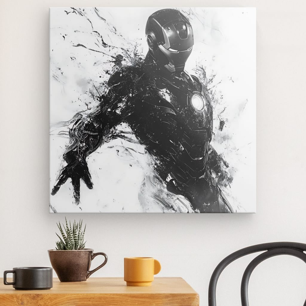 Tableau Iron Man peinture moderne noir et blanc Univers Noir et Blanc 