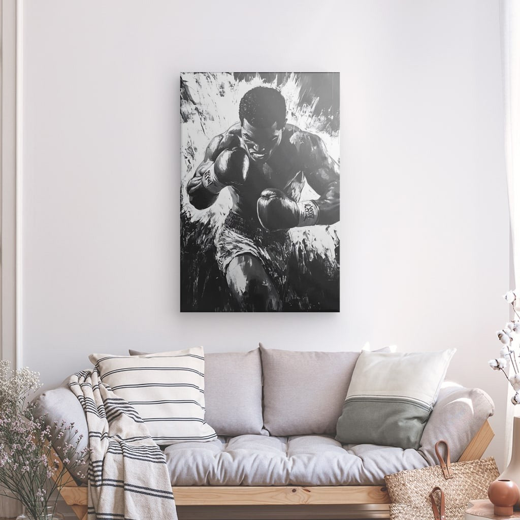 Poster Affiche dessin boxeur noir et blanc