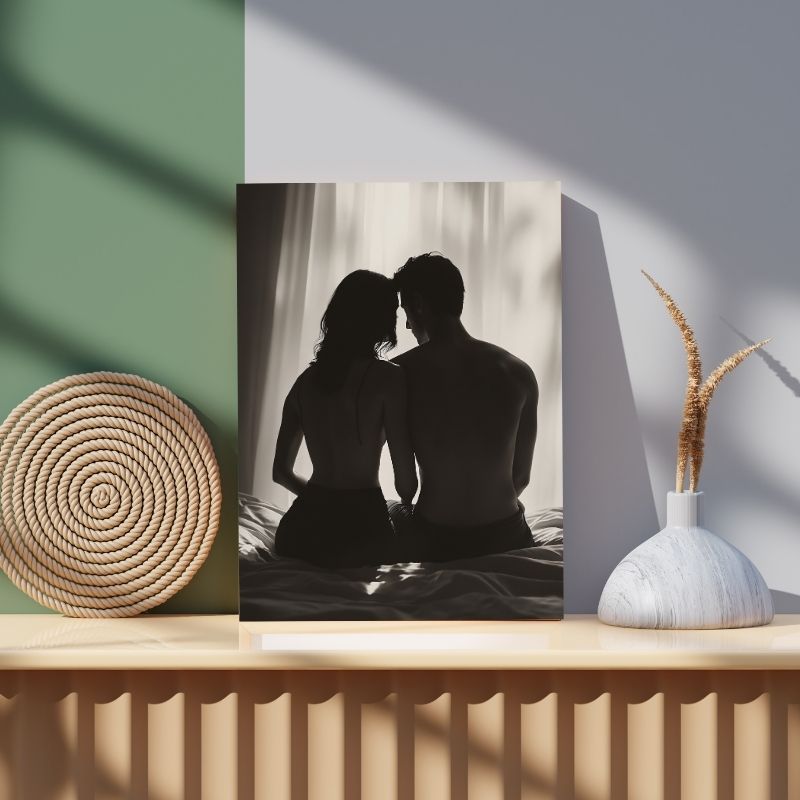 Tableau Couple de Dos Amour Sensuel Noir et Blanc