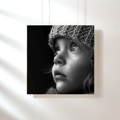 Tableau Portrait Enfant Bonnet Noir et Blanc 1