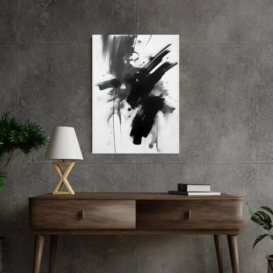 Tableau Abstrait Asiatique Traces Peinture Noires 1