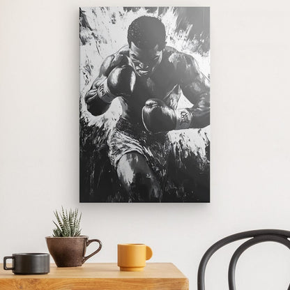 Poster Affiche dessin boxeur noir et blanc