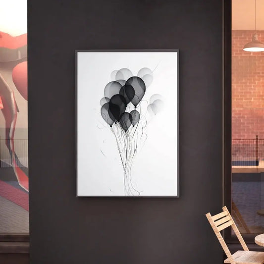 Tableau Ballons Baudruche Abstrait Design Noir et Blanc 1