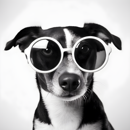 Tableau Chien Lunettes Noir et Blanc Drôle et Mignon Portrait Animal