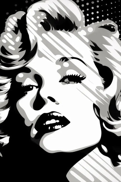 Tableau Portrait Marilyn Pop Art Toile Noir et Blanc - #tag1# - #tag2# 