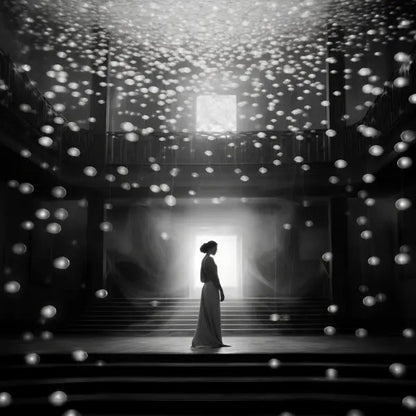Tableau Danse Magique Femme Scène Lumineuse Flocons Noir et Blanc - #tag1# - #tag2# 