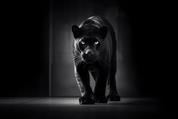 Tableau Panthère Noire Félin Animal Sauvage Noir et Blanc - #tag1# - #tag2# 