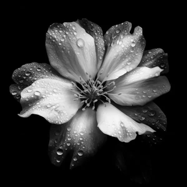 Tableau Photo Fleur Blanche Rosée Macro Minimaliste Noir et Blanc - #tag1# - #tag2# 