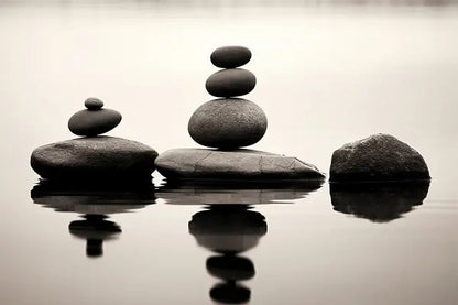 Tableau Zen Minimaliste Pierre Pile Cairns Relaxation Noir et Blanc - #tag1# - #tag2# 