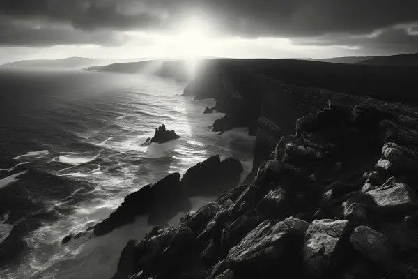 Tableau Paysage Maritime Bretagne Falaises Noir et Blanc - #tag1# - #tag2# 
