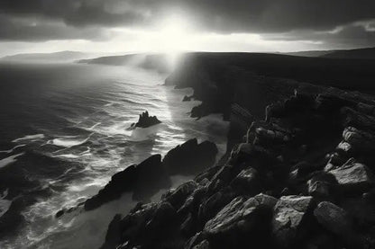Tableau Paysage Maritime Bretagne Falaises Noir et Blanc - #tag1# - #tag2# 