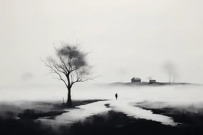 Tableau Peinture Campagne Champ Paysage Noir et Blanc - #tag1# - #tag2# 