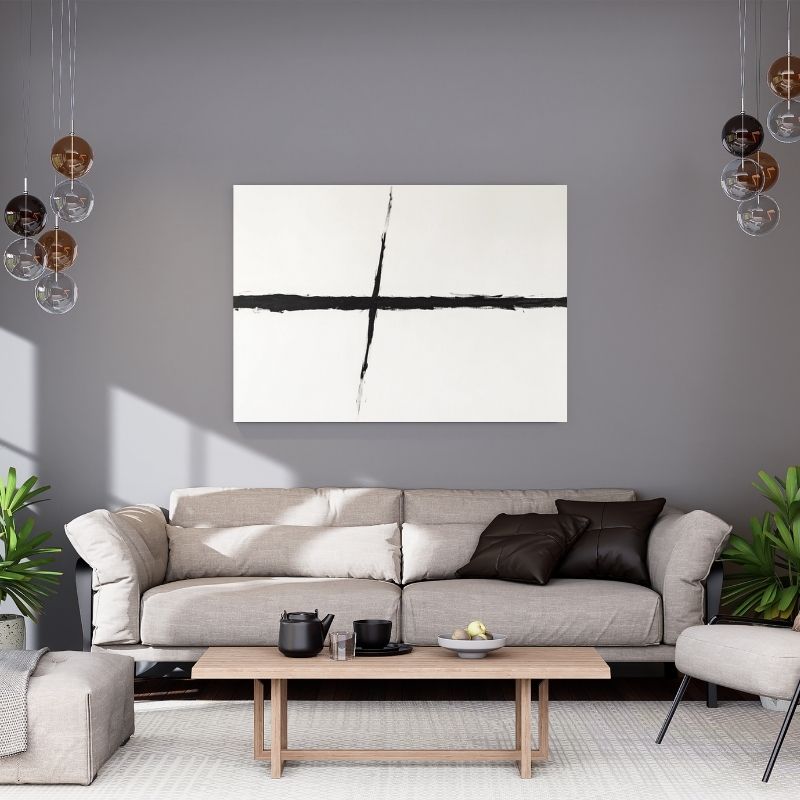 Tableau moderne design minimaliste traits noirs Univers Noir et Blanc 