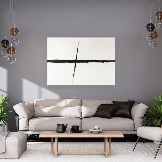 Tableau moderne design minimaliste traits noirs Univers Noir et Blanc 