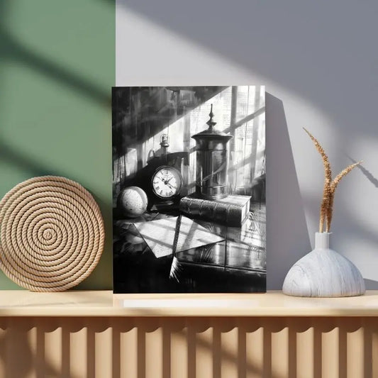 Peinture Nature Morte Ancienne Noir et Blanc