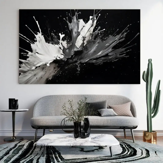 Tableau Abstrait Monochrome Eclaboussure Peintures Fond Noir 1