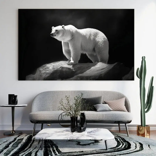 Tableau Ours Polaire Banquise Photo Noir et Blanc 1