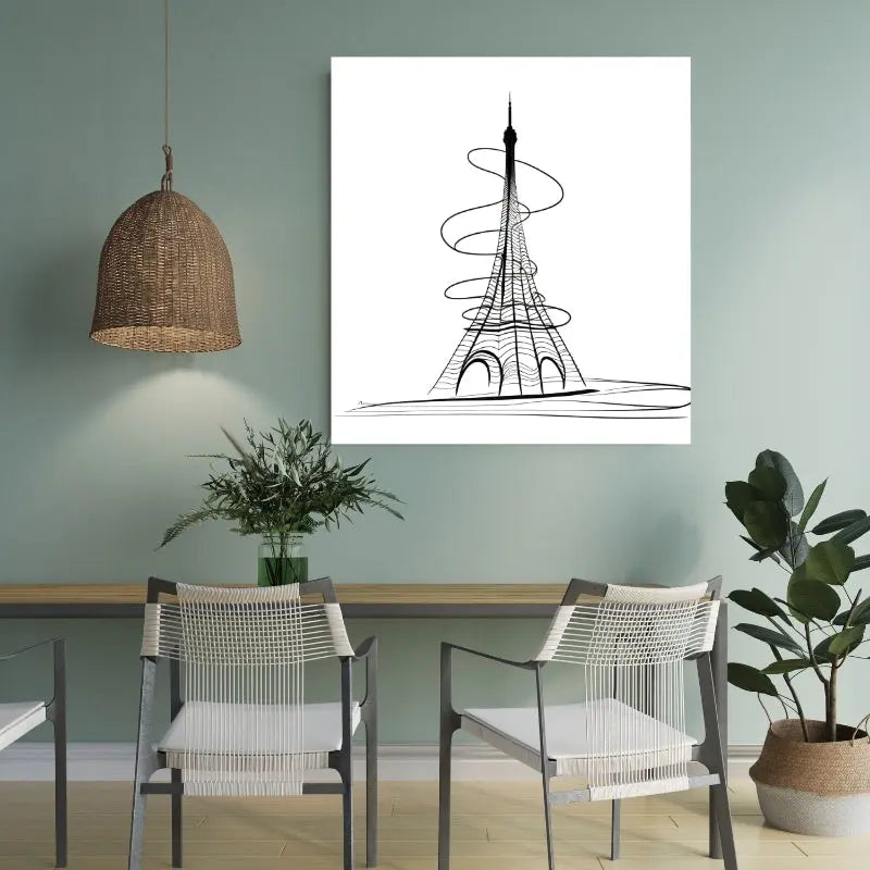Tableau Tour Eiffel Abstrait Dessin Traits Moderne Noir et Blanc 1