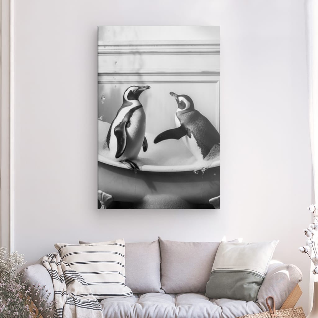 Tableau Pingouins Salle de Bain Baignoire Portrait Animaux Noir et Blanc - #tag1# - #tag2# 
