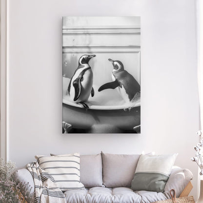 Tableau Pingouins Salle de Bain Baignoire Portrait Animaux Noir et Blanc - #tag1# - #tag2# 