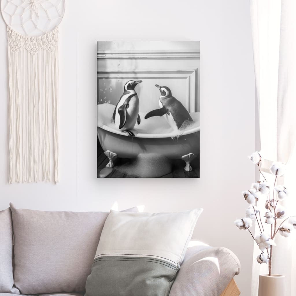Tableau Pingouins Salle de Bain Baignoire Portrait Animaux Noir et Blanc - #tag1# - #tag2# 