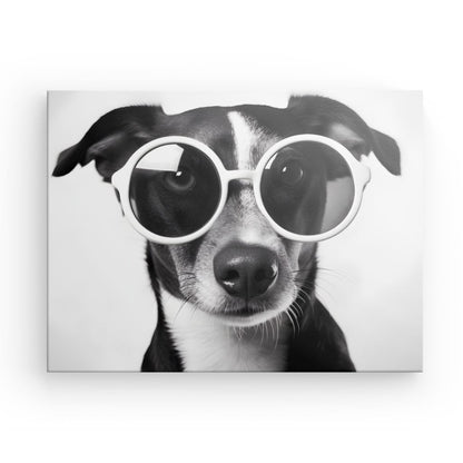 Tableau Chien Lunettes Noir et Blanc Drôle et Mignon Portrait Animal