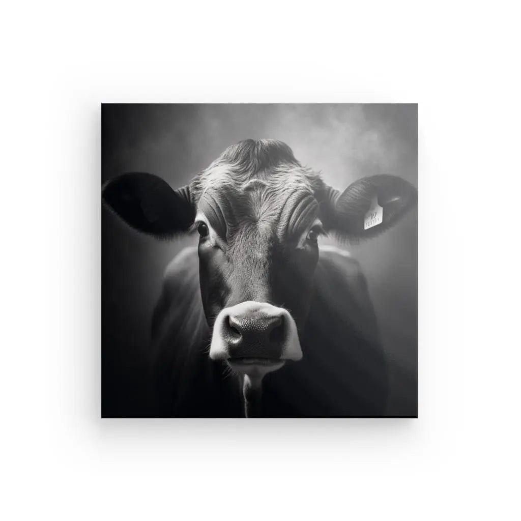 Tableau Vache Portrait Bovin Race Limousine Noir et Blanc - #tag1# - #tag2# 