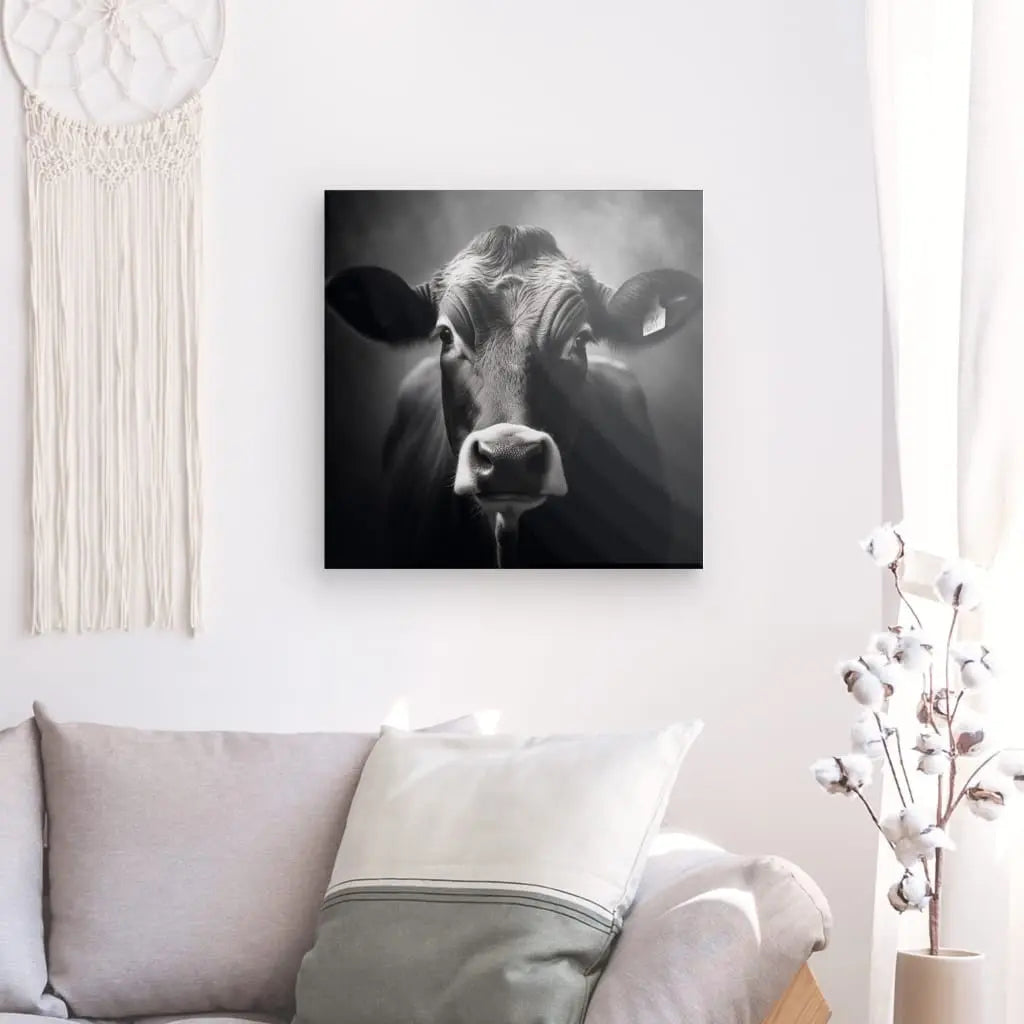 Tableau Vache Portrait Bovin Race Limousine Noir et Blanc - #tag1# - #tag2# 