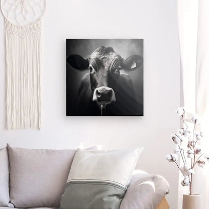 Tableau Vache Portrait Bovin Race Limousine Noir et Blanc - #tag1# - #tag2# 