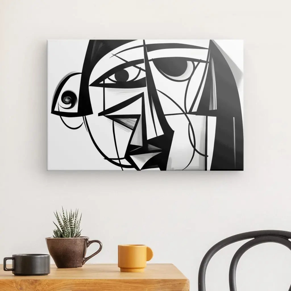 Tableau Abstrait Style Picasso Cubisme Moderne Noir et Blanc