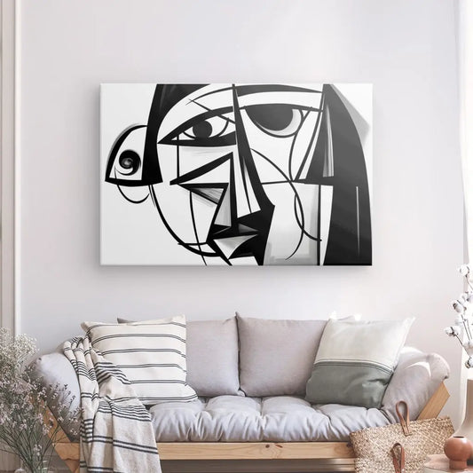 Tableau Abstrait Style Picasso Cubisme Moderne Noir et Blanc