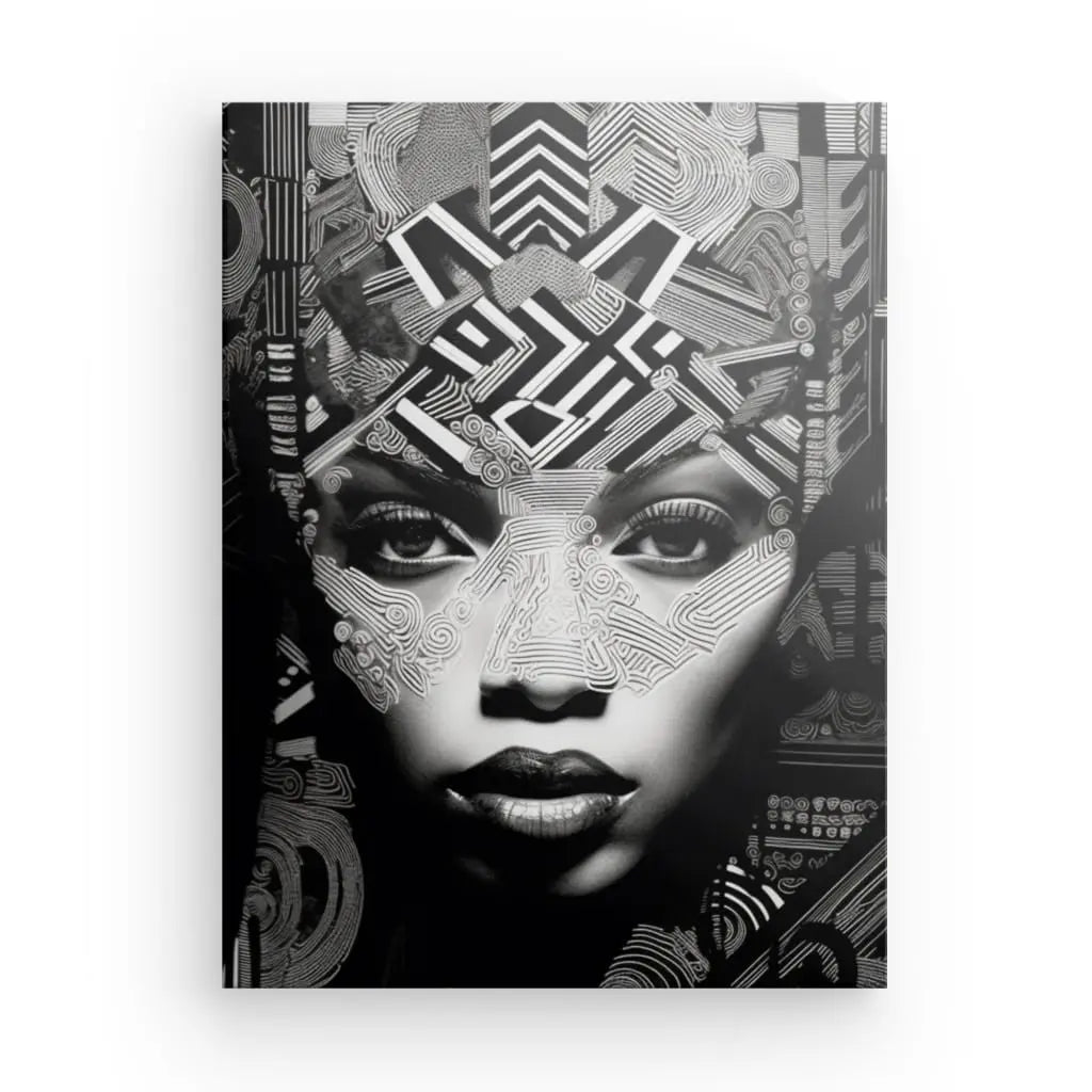 Tableau Portrait Femme Africaine Art Ethnique Noir et Blanc - #tag1# - #tag2# 