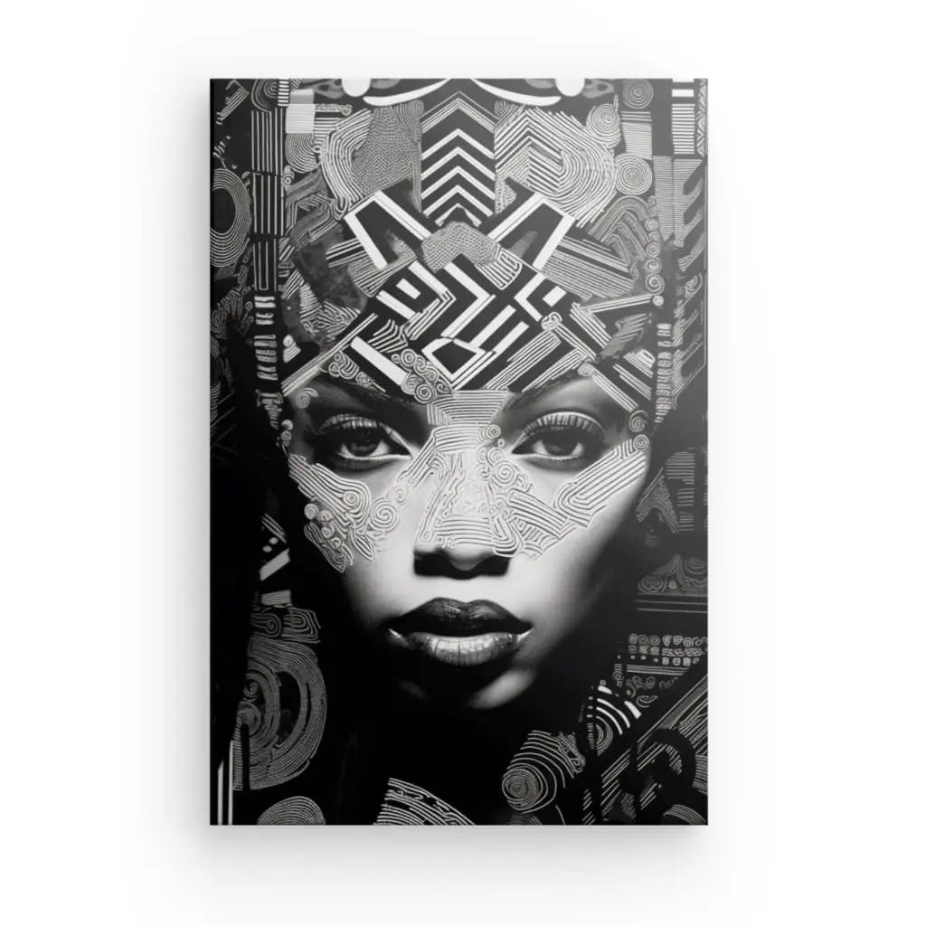 Tableau Portrait Femme Africaine Art Ethnique Noir et Blanc - #tag1# - #tag2# 
