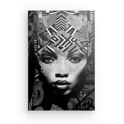 Tableau Portrait Femme Africaine Art Ethnique Noir et Blanc - #tag1# - #tag2# 