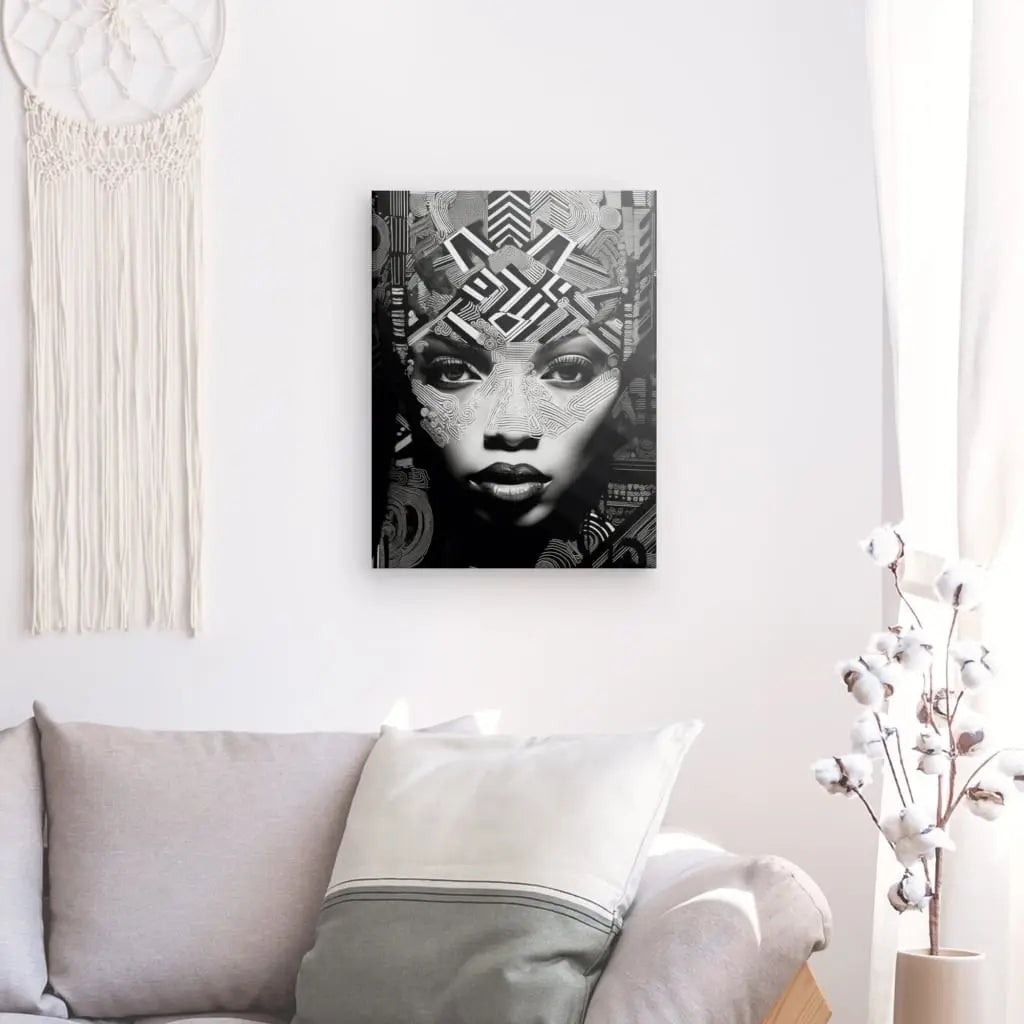Tableau Portrait Femme Africaine Art Ethnique Noir et Blanc - #tag1# - #tag2# 