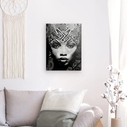 Tableau Portrait Femme Africaine Art Ethnique Noir et Blanc - #tag1# - #tag2# 