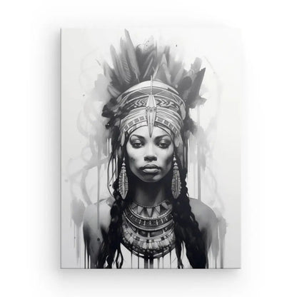 Tableau Portrait Ethnique Femme Coiffe Indienne Design Noir et Blanc - #tag1# - #tag2# 